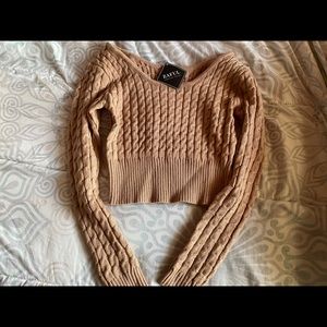 Brown Ribbed Scoop Neck Long Sleeve